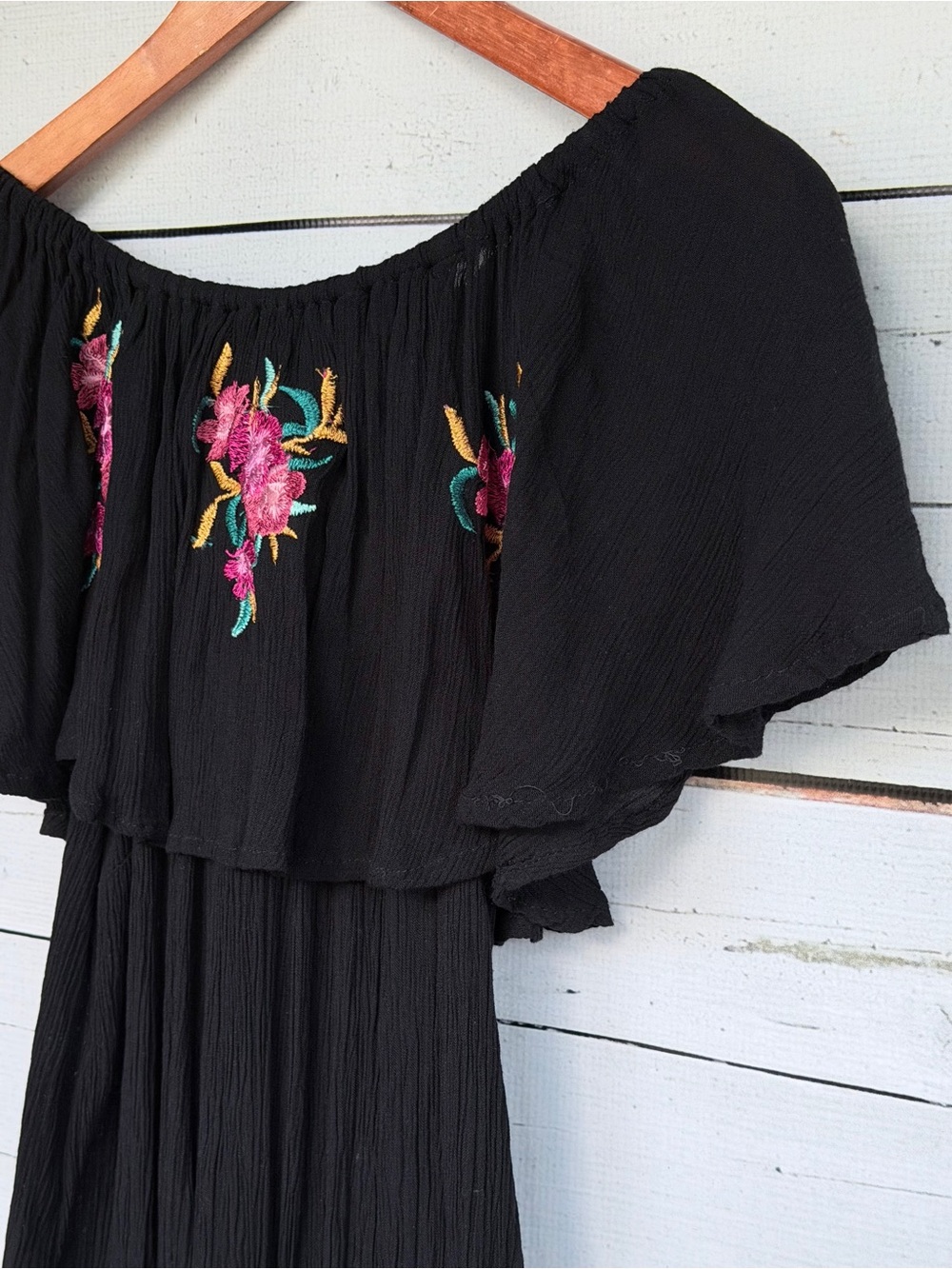 Japna Embroidered Off-The-Shoulder Ruffle Romper - Size Small - Picture 4 of 6